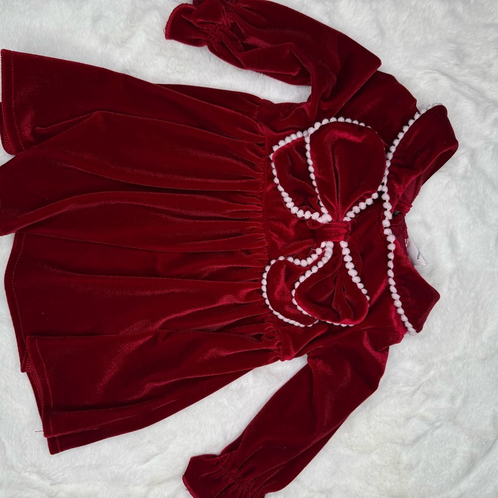 PatPat Red Velvet Dress with White Accents
